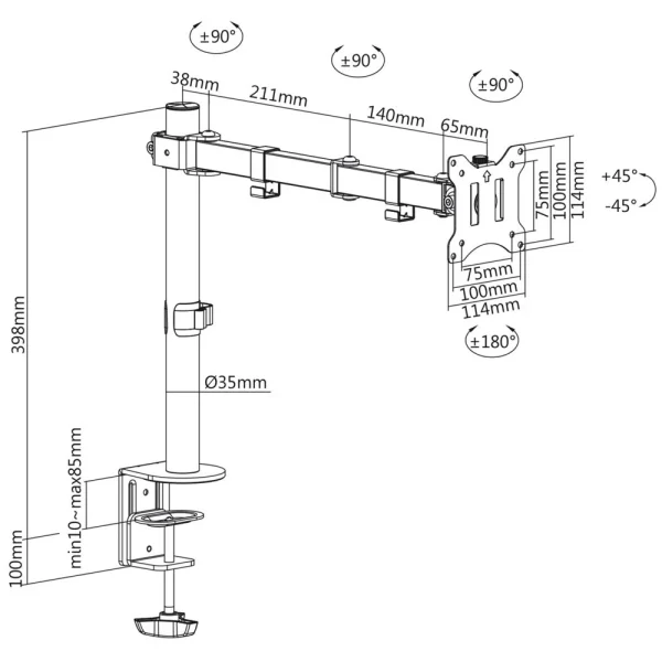 MacLean Support De Bureau Réglable Pour Moniteur LCD 17-32 ” 8kg Vesa 75×75 E… shopping pas cher 4