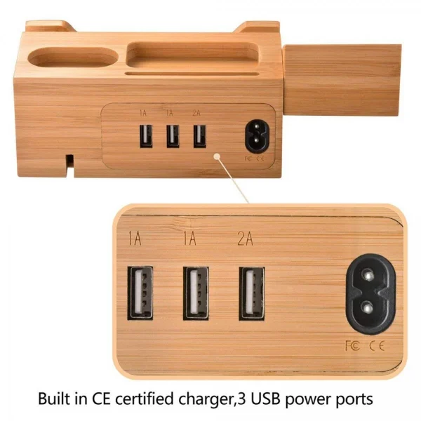 Universal Ports USB Multiples Base De Recharge Station Base De Recharge En Bambo… site pas cher 3