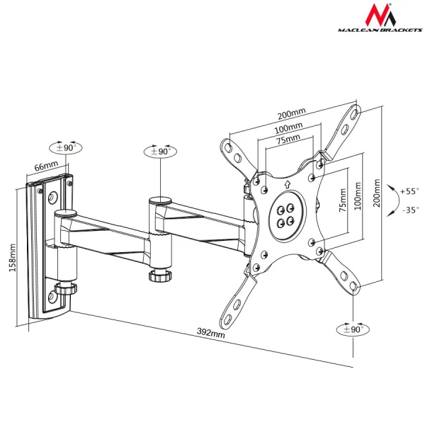 prix abordable Support TV 13″- 42 ” Noir 20 Kg VESA 200×200 Maclean MC-675 4