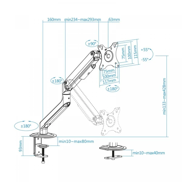 grande qualité TooQ DB4032TNR-G Monitor Mount / Stand 7